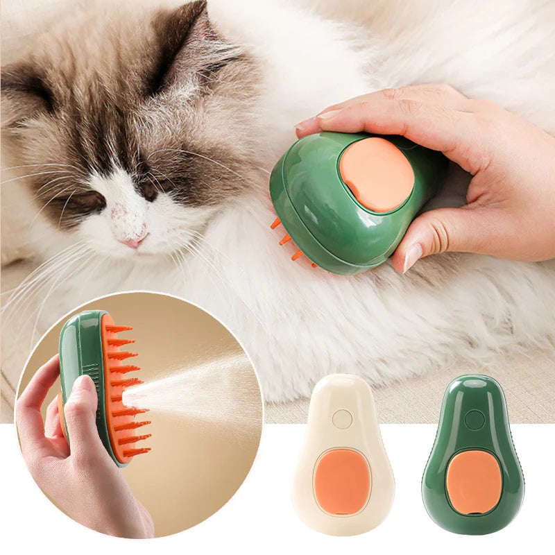 Electric 3-in-1 Pet Grooming Brush with Steam | Dog & Cat Hair Removal Avocado Brush