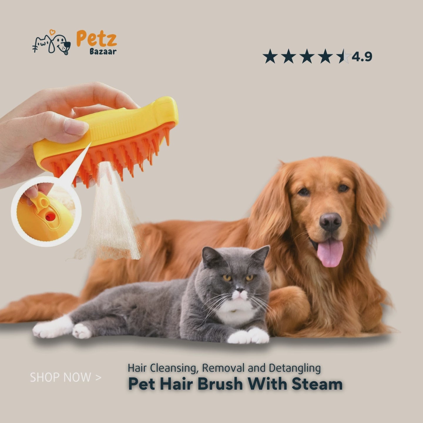 Electric 3-in-1 Pet Hair Brush with Steam